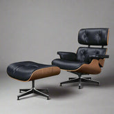 Eames Style XL Version Lounge Chair and Ottoman - Walnut wood Black and White leather