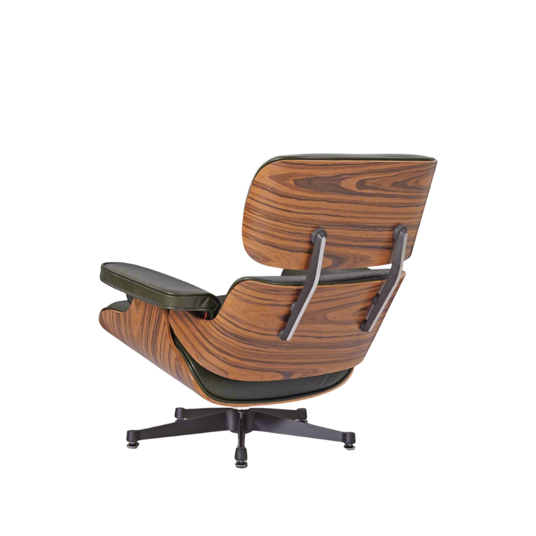 Deluxe Lounge Chair & Ottoman in Olive Green Waxed Leather and Rosewood Frame - Interior Furnishes