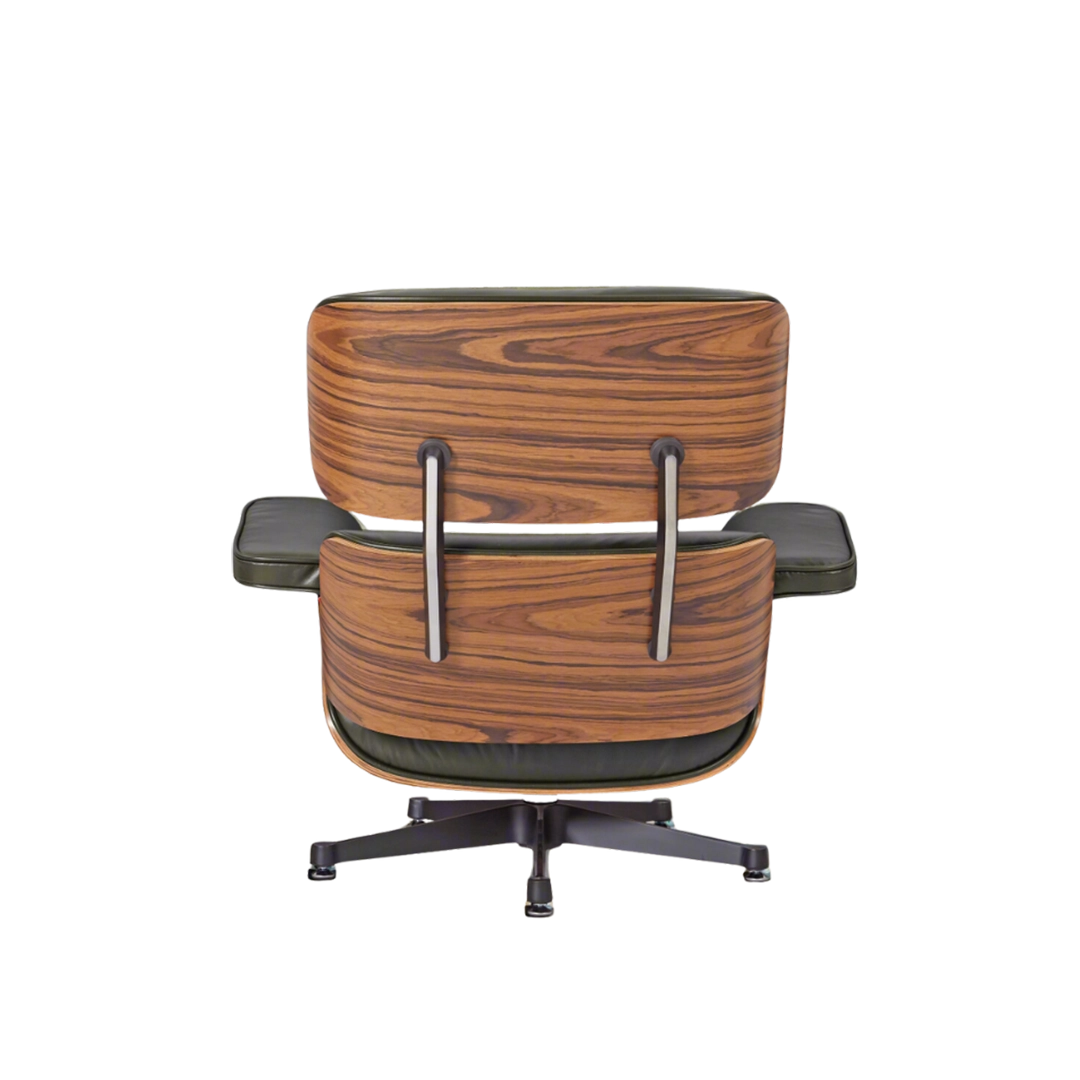 Deluxe Lounge Chair & Ottoman in Olive Green Waxed Leather and Rosewood Frame - Interior Furnishes