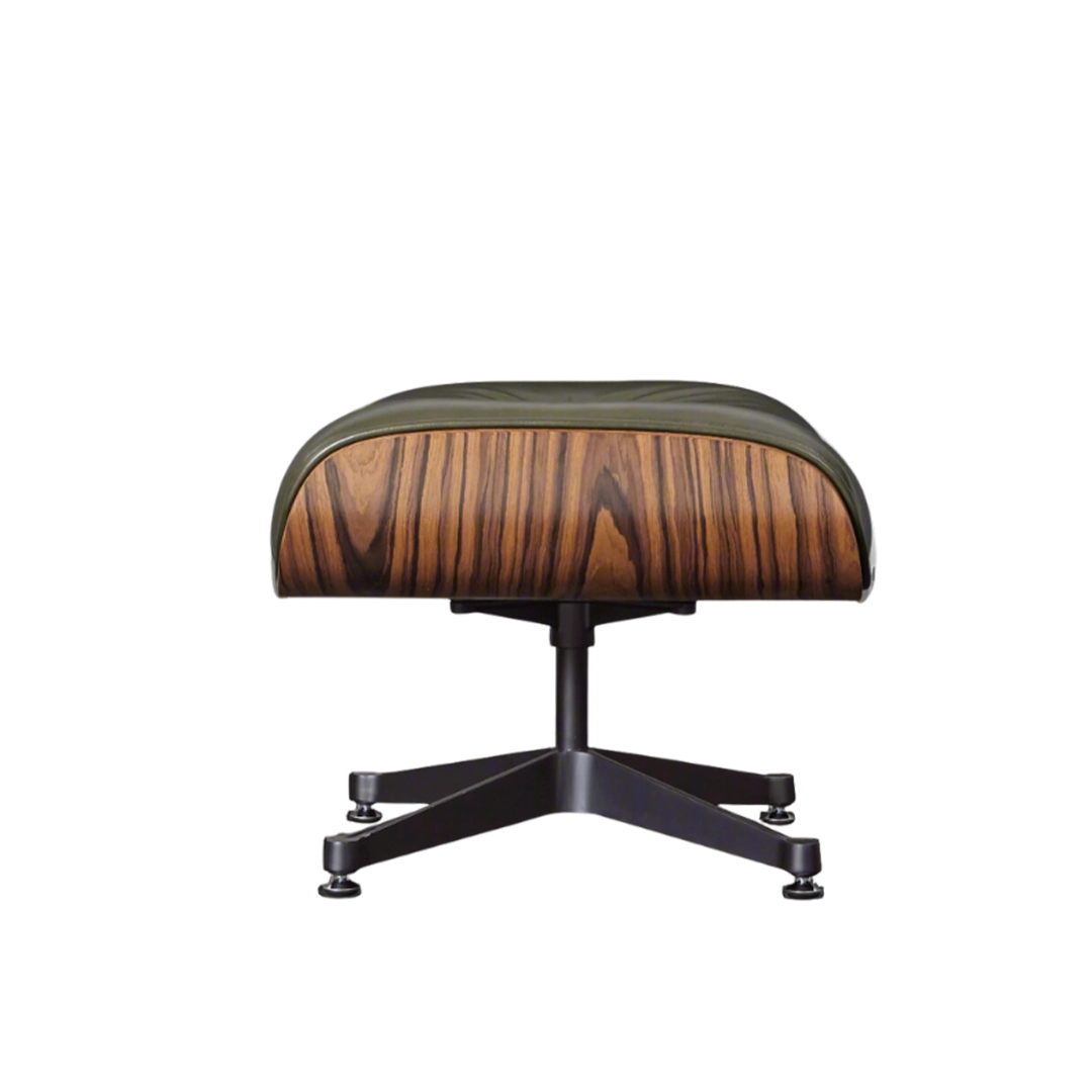 Deluxe Lounge Chair & Ottoman in Olive Green Waxed Leather and Rosewood Frame - Interior Furnishes
