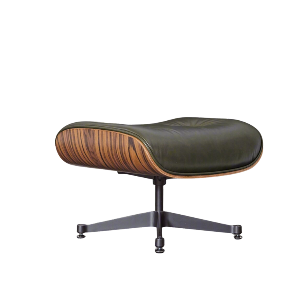 Deluxe Lounge Chair & Ottoman in Olive Green Waxed Leather and Rosewood Frame - Interior Furnishes