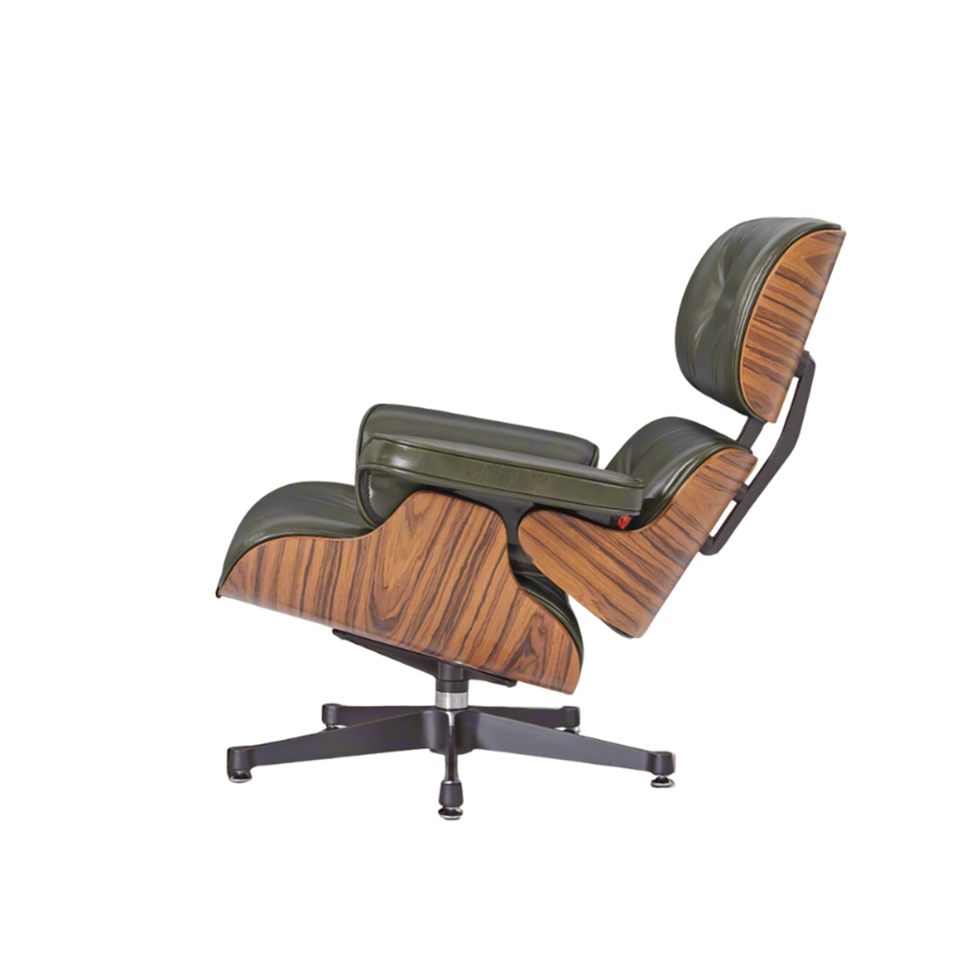 Deluxe Lounge Chair & Ottoman in Olive Green Waxed Leather and Rosewood Frame - Interior Furnishes