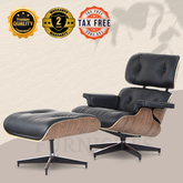 Vintage Eames Chair Replica – Walnut Veneer & Black Leather | Timeless Mid-Century Design