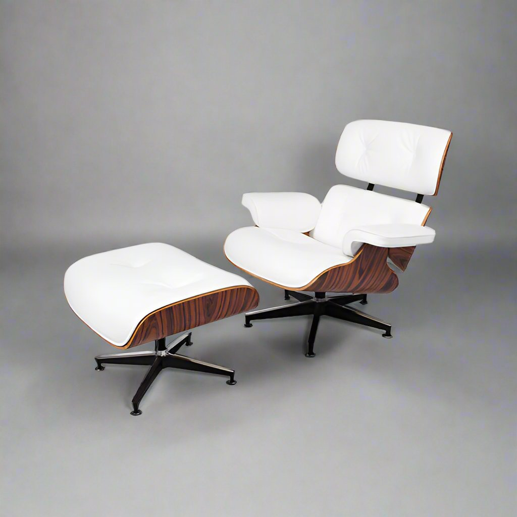 Charles Eames Lounge Chair Replica - Walnut Veneer White Leather