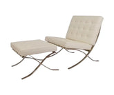 Modern Barcelona Chair with Ottoman Replica – Cream Italian Leather