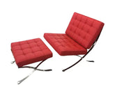 Premium Barcelona Pavilion Chair with Ottoman Replica – Red Italian Leather