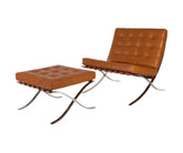 Barcelona Chair with Ottoman Replica - Tan Brown Italian Leather
