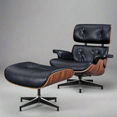 Eames Style XL Version Lounge Chair and Ottoman - Rosewood Black and White leather
