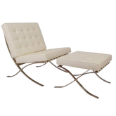 Premium Cream Barcelona Pavilion Chair with Ottoman - Replica - Interior Furnishes