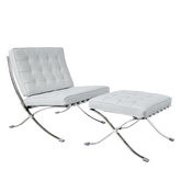 Premium White Elegance Barcelona Pavilion Chair with Ottoman - Replica - Interior Furnishes