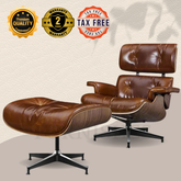 Iconic Eames Style Premium XL Lounge Chair and Ottoman - Walnut Wood | Waxed Vintage Tan