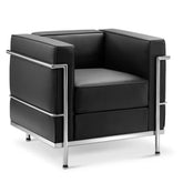 LC2 Style Armchair in Black Leather – 1 Seater Modernist Lounge Chair Inspired Design
