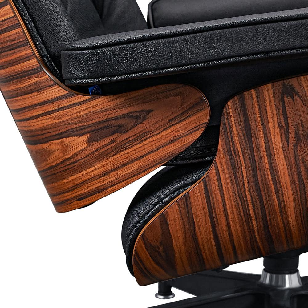 Eames Style XL Version Lounge Chair and Ottoman - Rosewood Black and White leather