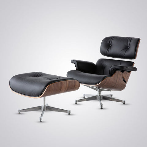 Mid-Century Modern Eames Lounge Chair & Ottoman Walnut Wood - Black