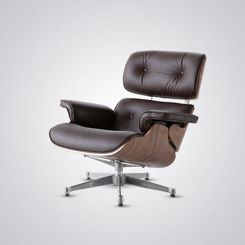 Mid-Century Modern Eames Lounge Chair & Ottoman Walnut Wood - Tan Brown