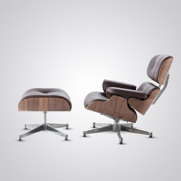 Mid-Century Modern Eames Lounge Chair & Ottoman Walnut Wood - Tan Brown