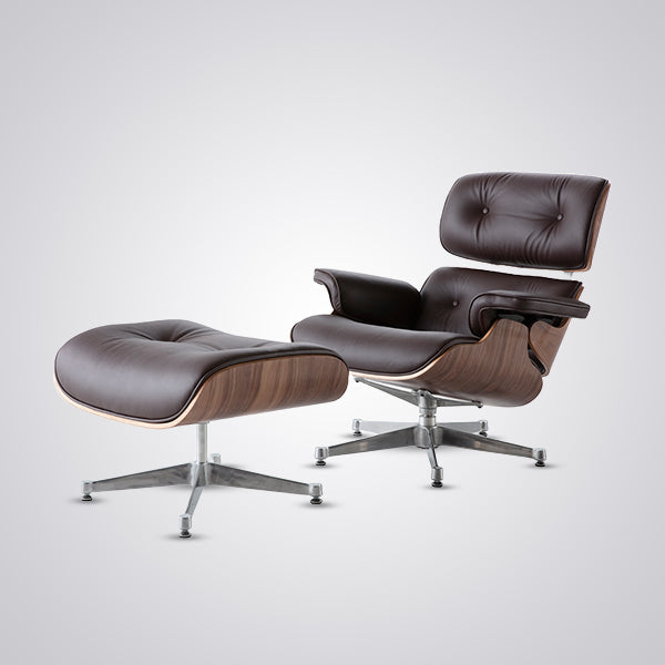 Mid-Century Modern Eames Lounge Chair & Ottoman Walnut Wood - Chocolate Brown