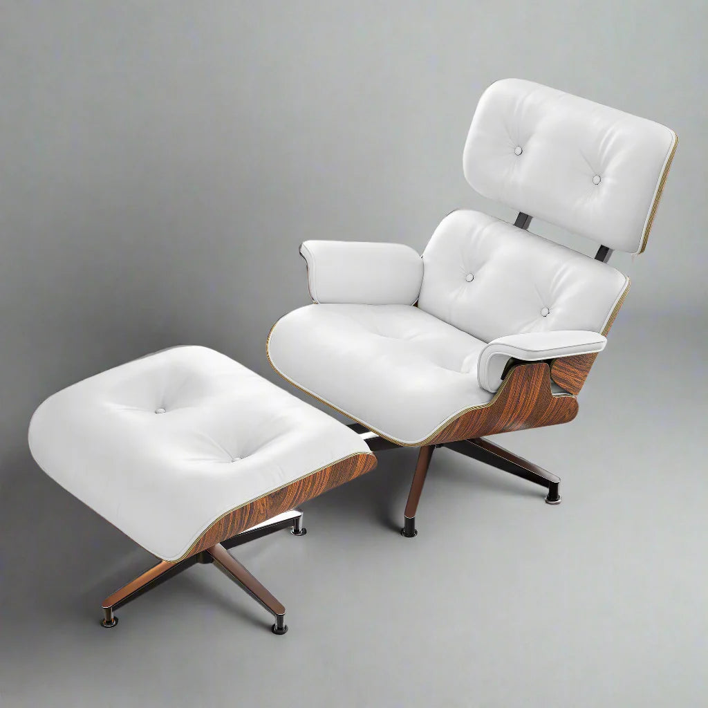 Eames Style XL Version Lounge Chair and Ottoman - Rosewood Black and White leather