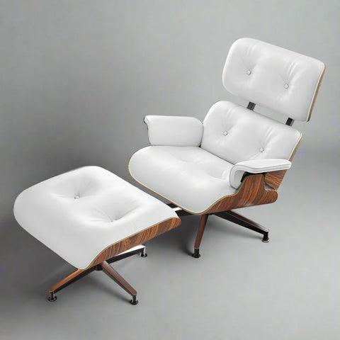 Eames Style XL Version Lounge Chair and Ottoman - Rosewood Black and White leather