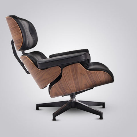 Mid-Century Modern Eames Lounge Chair & Ottoman Walnut Wood - Tan Brown