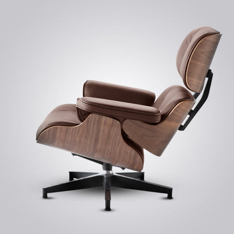 Mid-Century Modern Eames Lounge Chair & Ottoman Walnut Wood - Tan Brown