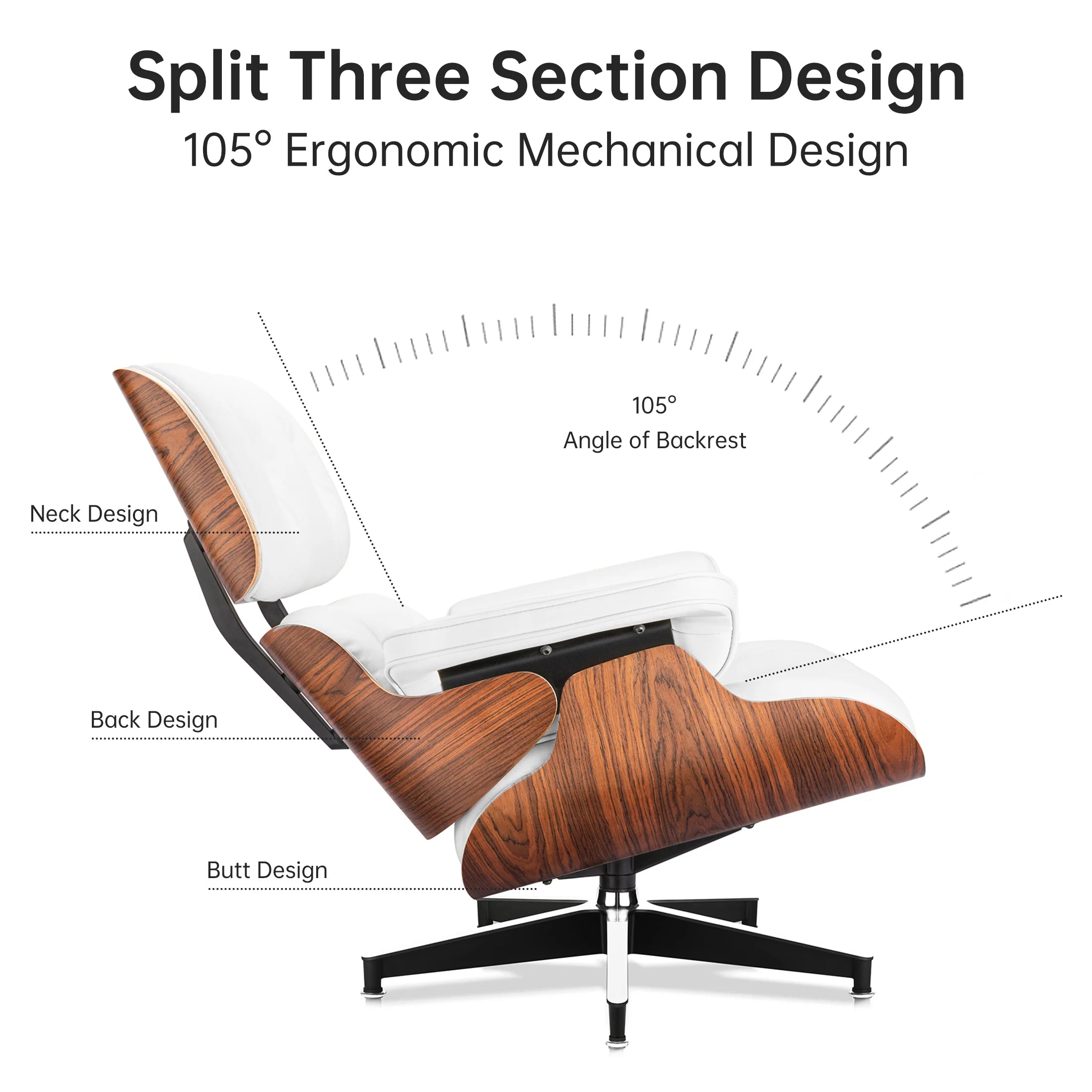 Eames Style XL Version Lounge Chair and Ottoman - Rosewood Black and White leather