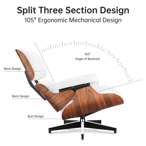 Eames Style XL Version Lounge Chair and Ottoman - Rosewood Black and White leather