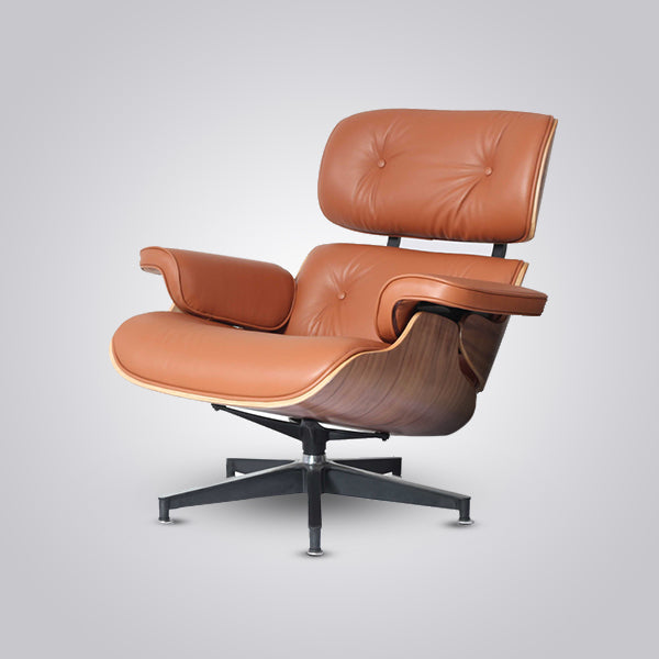 Mid-Century Modern Eames Lounge Chair & Ottoman Walnut Wood - Tan Brown