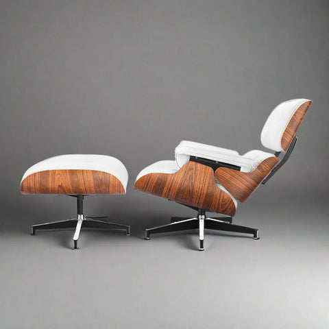 Eames Style XL Version Lounge Chair and Ottoman - Rosewood Black and White leather