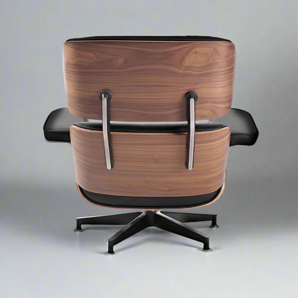 Eames Style XL Version Lounge Chair and Ottoman - Walnut wood Black and White leather