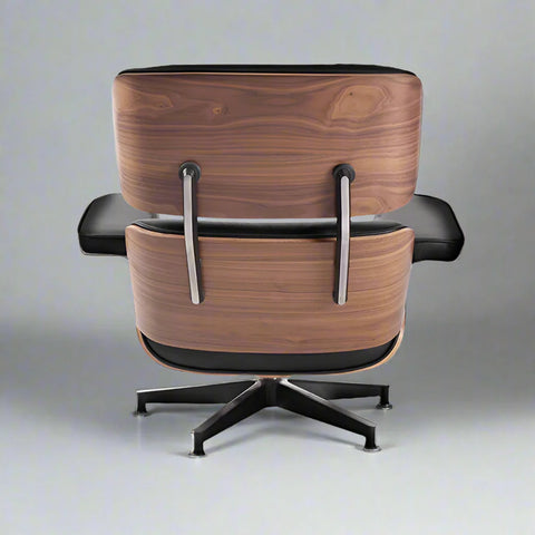 Eames Style XL Version Lounge Chair and Ottoman - Walnut wood Black and White leather