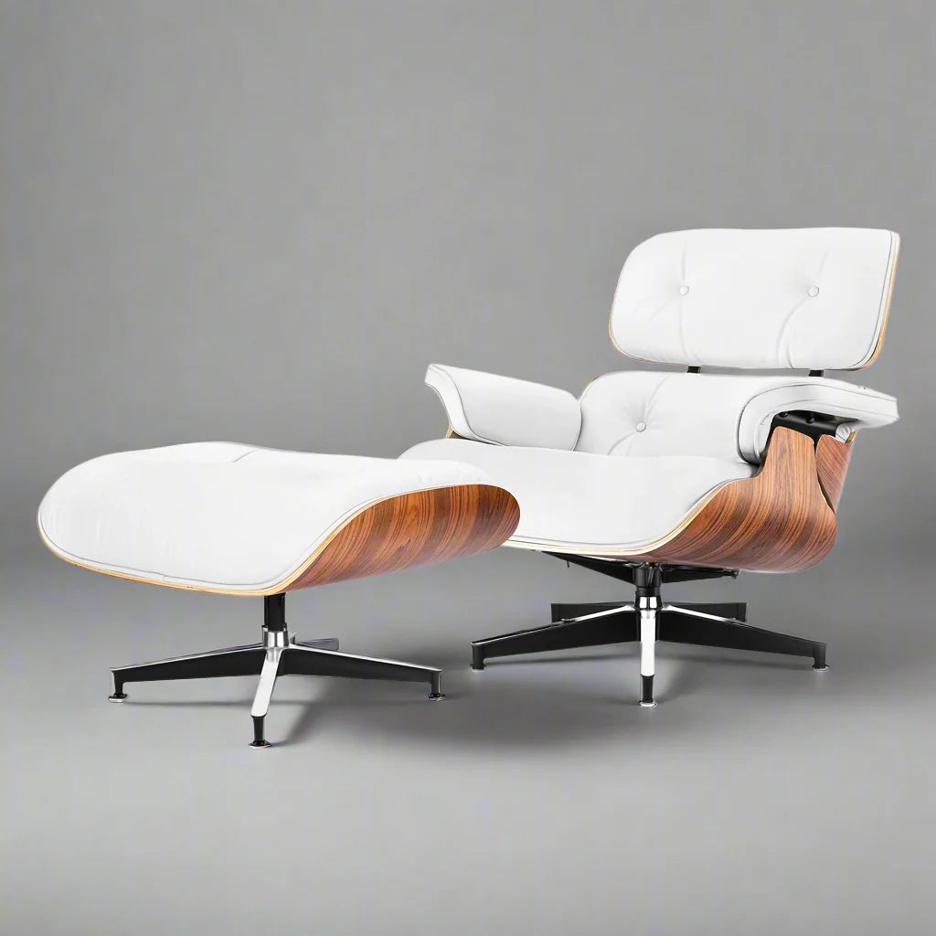 Eames Style XL Version Lounge Chair and Ottoman - Rosewood Black and White leather