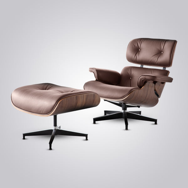 Mid-Century Modern Eames Lounge Chair & Ottoman Walnut Wood - Black