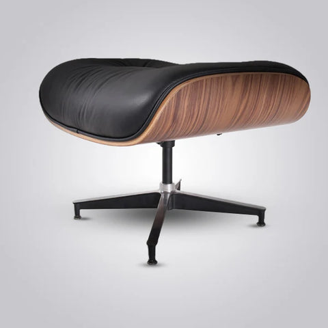 Eames Style XL Version Lounge Chair and Ottoman - Walnut wood Black and White leather