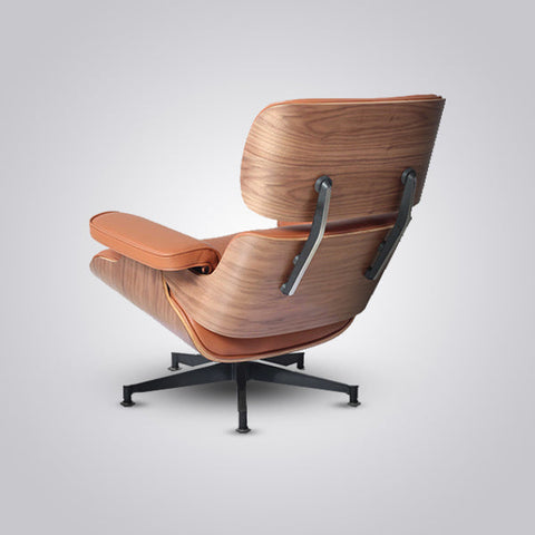 Mid-Century Modern Eames Lounge Chair & Ottoman Walnut Wood - Tan Brown