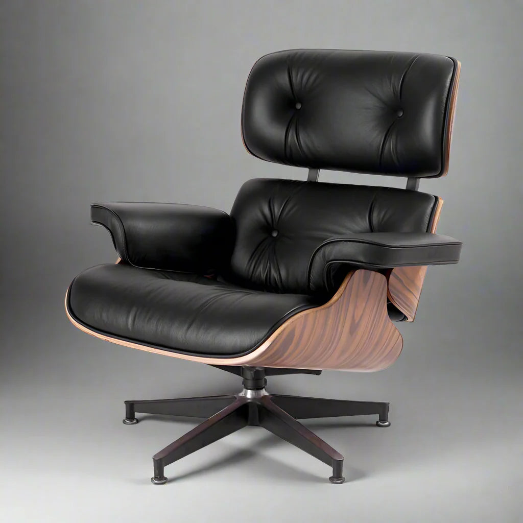 Eames Style XL Version Lounge Chair and Ottoman - Rosewood Black and White leather