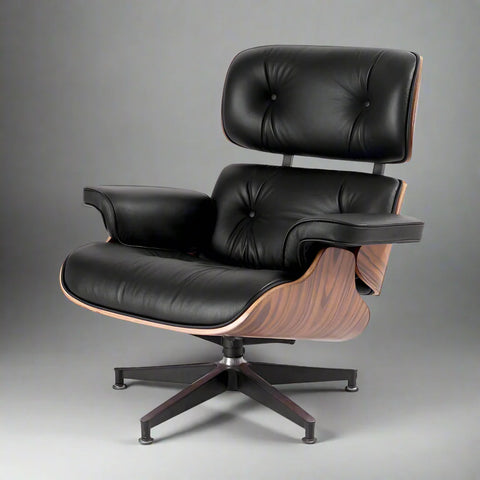 Eames Style XL Version Lounge Chair and Ottoman - Rosewood Black and White leather