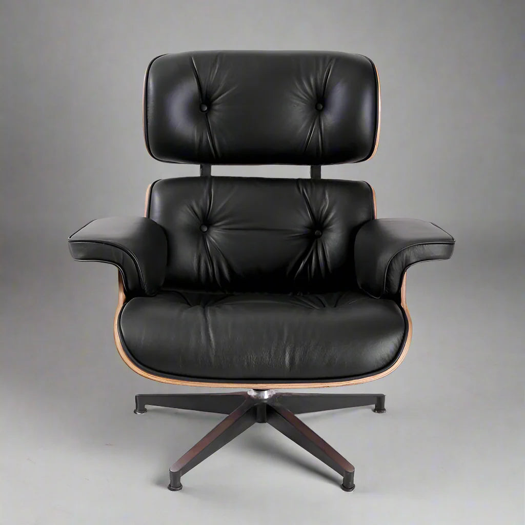 Eames Style XL Version Lounge Chair and Ottoman - Rosewood Black and White leather