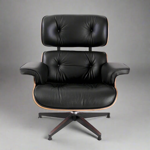 Eames Style XL Version Lounge Chair and Ottoman - Rosewood Black and White leather