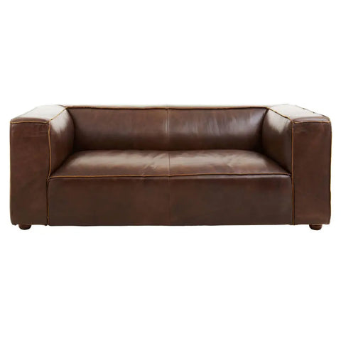 Brown Leather Sofa – Modern Minimalist 2 Seater Leather Couch for Living Room