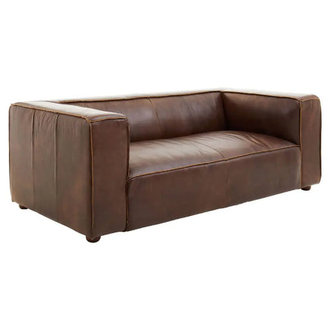 Brown Leather Sofa – Modern Minimalist 2 Seater Leather Couch for Living Room