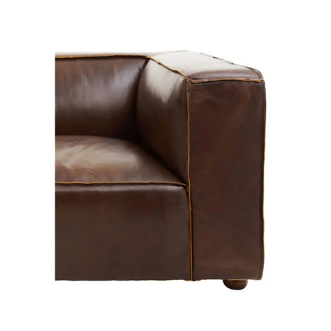 Brown Leather Sofa – Modern Minimalist 2 Seater Leather Couch for Living Room