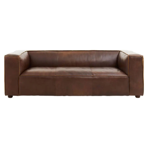 Modern Brown Leather Sofa – Premium 3 Seater Leather Couch for Contemporary Living Room