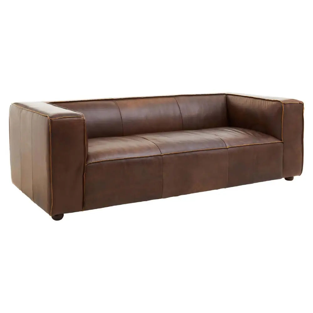 Modern Brown Leather Sofa – Premium 3 Seater Leather Couch for Contemporary Living Room