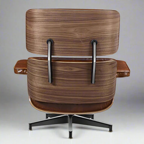 Iconic Eames Style Premium XL Lounge Chair and Ottoman - Walnut Wood | Waxed Vintage Tan