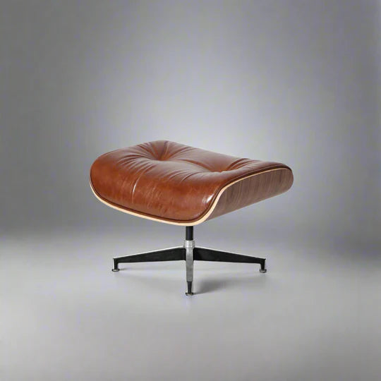 Iconic Eames Style Premium XL Lounge Chair and Ottoman - Walnut Wood | Waxed Vintage Tan