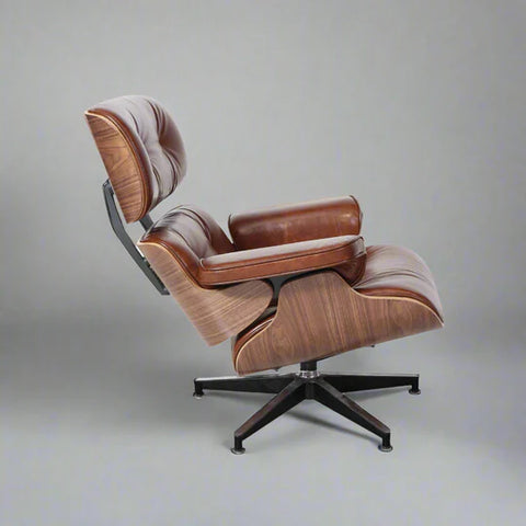 Iconic Eames Style Premium XL Lounge Chair and Ottoman - Walnut Wood | Waxed Vintage Tan