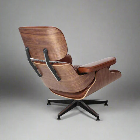 Iconic Eames Style Premium XL Lounge Chair and Ottoman - Walnut Wood | Waxed Vintage Tan