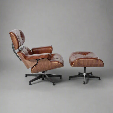 Iconic Eames Style Premium XL Lounge Chair and Ottoman - Walnut Wood | Waxed Vintage Tan