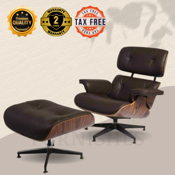 Eames Replica Lounge Chair and Ottoman – Rosewood Veneer Chocolate Brown